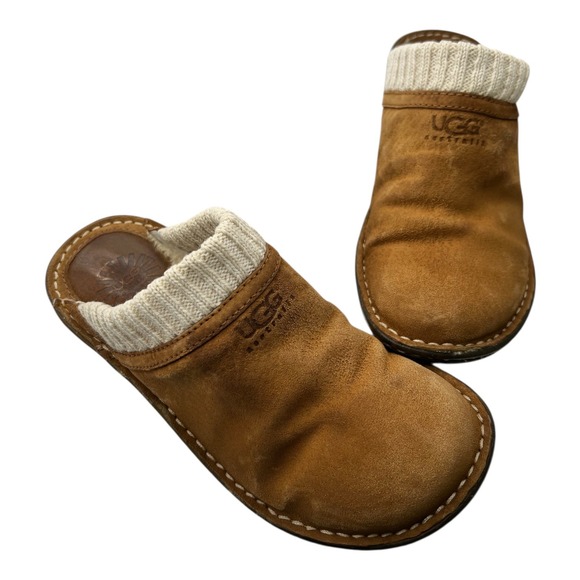 UGG Australia Shoes - UGG Australia Suede Knit Collar Clogs Comfort Slip‎ On Shoes